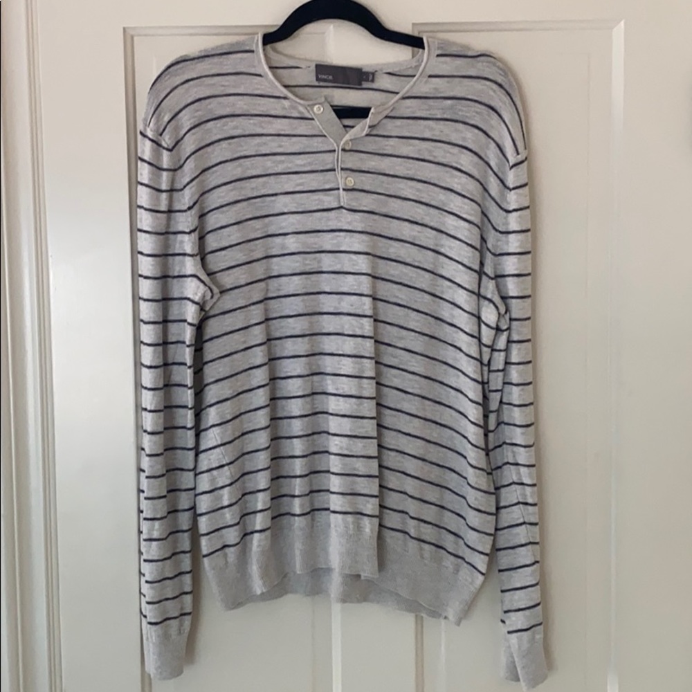 Vince Large grey/navy striped Henley shirt